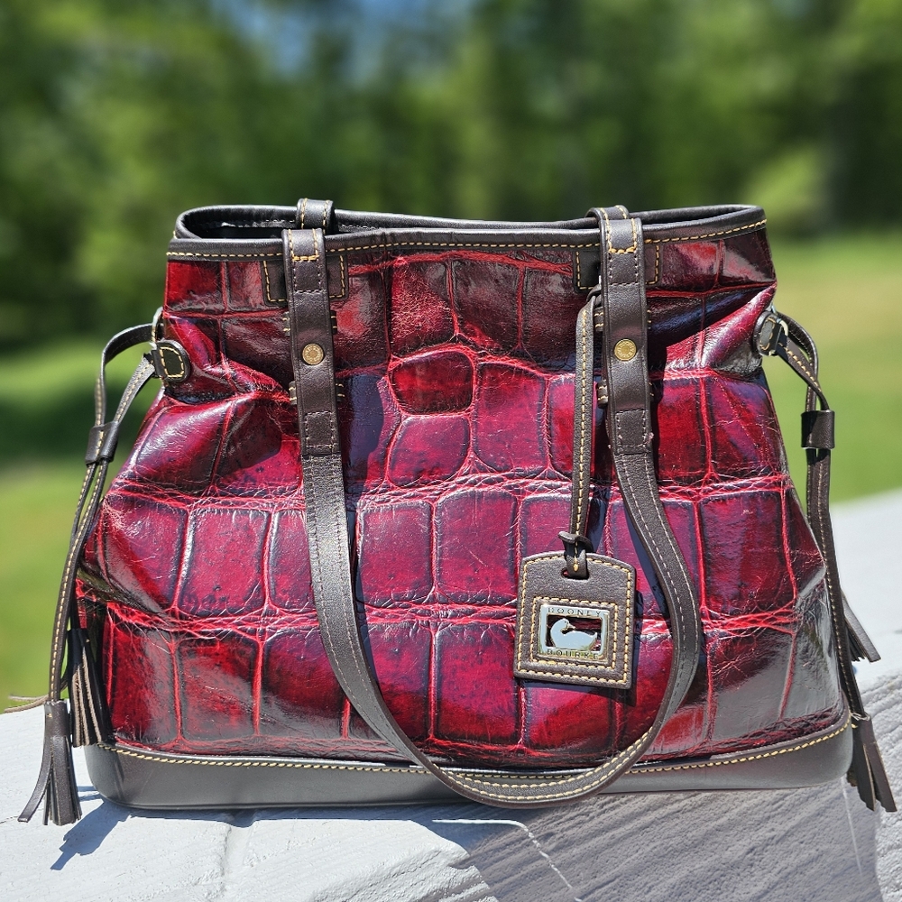 Dooney & Bourke Double Strap Tassel Bag with Croco Embossed Leather